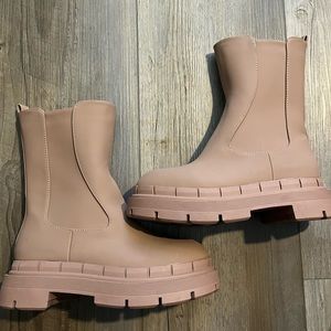 Faux Leather  lug-sole Chelsea booties